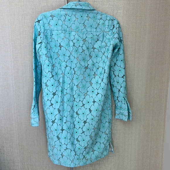 DvF Diane von Furstenberg Leeandra Shirt Dress Soft Turqoise Floral Lace Size O - Picture 6 of 7